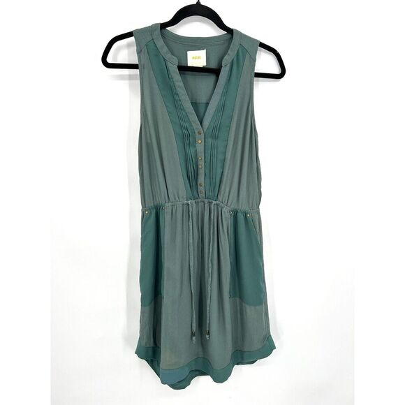 ANTHROPOLOGIE Maeve Green Blue Boho Gold Detail Lightweight Dress Size Small - Picture 2 of 7